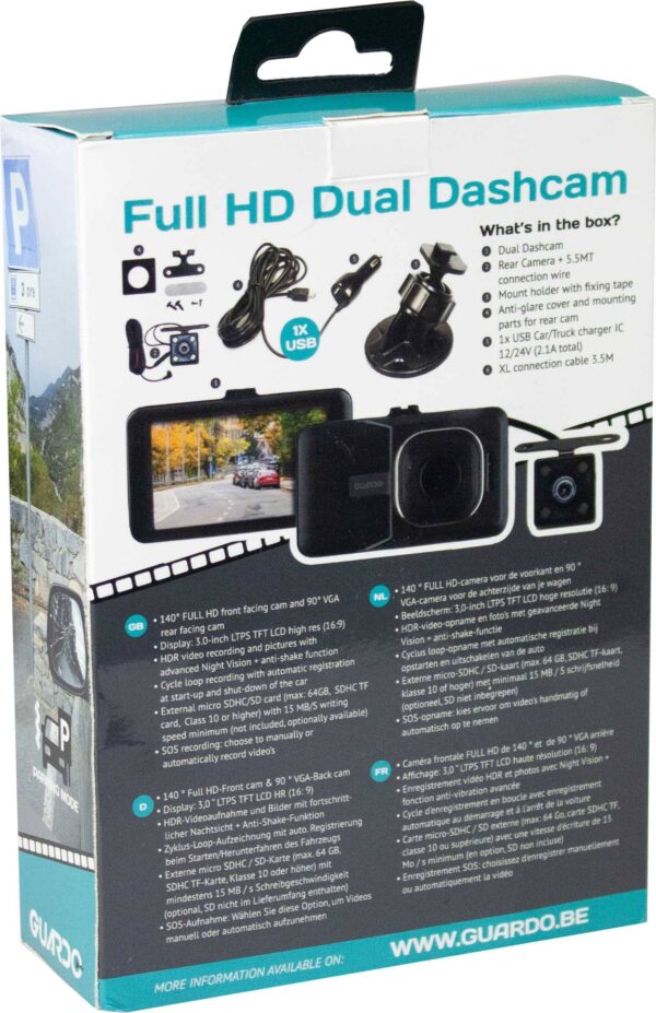 Double dashcam 12/24V GUARDO AV/AR avec écran 3'' – Image 7